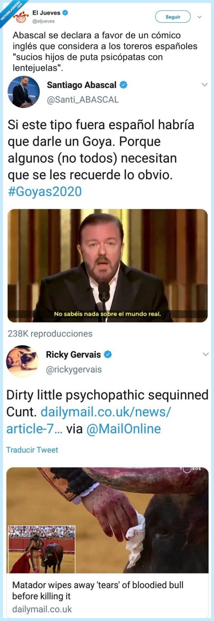 ricky gervais,santiago abascal,vox,fail,toros,tauromaquia