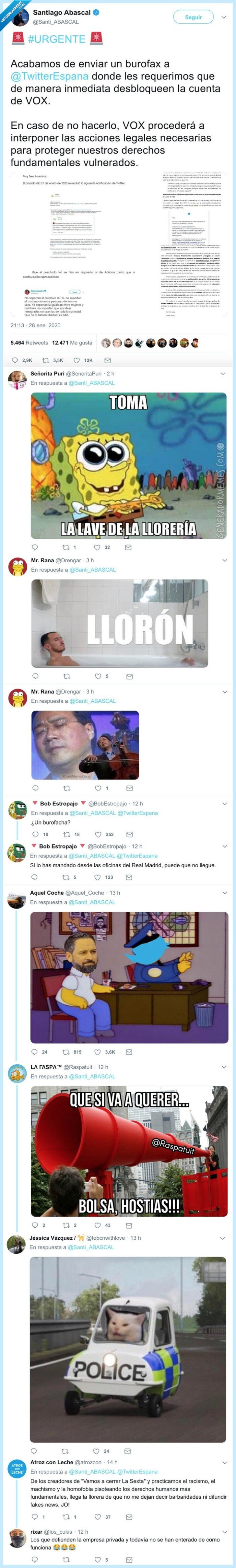 abascal,vox,twitter,reclamar,cuenta cerrada