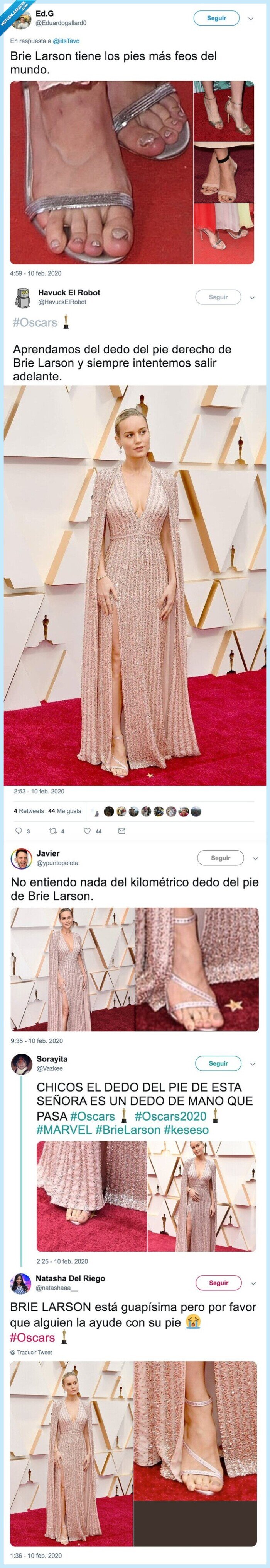 brie larson,pie,dedo feo,oscars