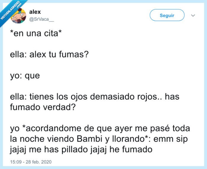 bambi,fumar,ojos rojos