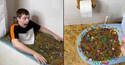 541918 - Un tontaina llena su bañera de bolitas de gel para grabar un vídeo y termina en comisaría por atascar las tuberías de todo el pueblo