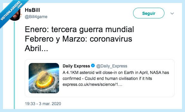 tercera guerra mundial,coronavirus,2020,asteroide