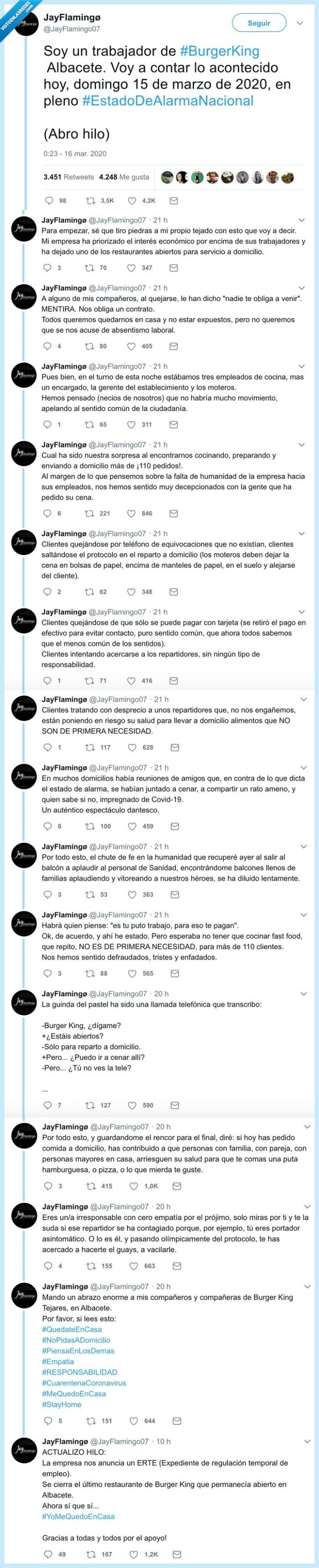 burger king,erte,trabajador,fast food,coronavirus,cuarentena