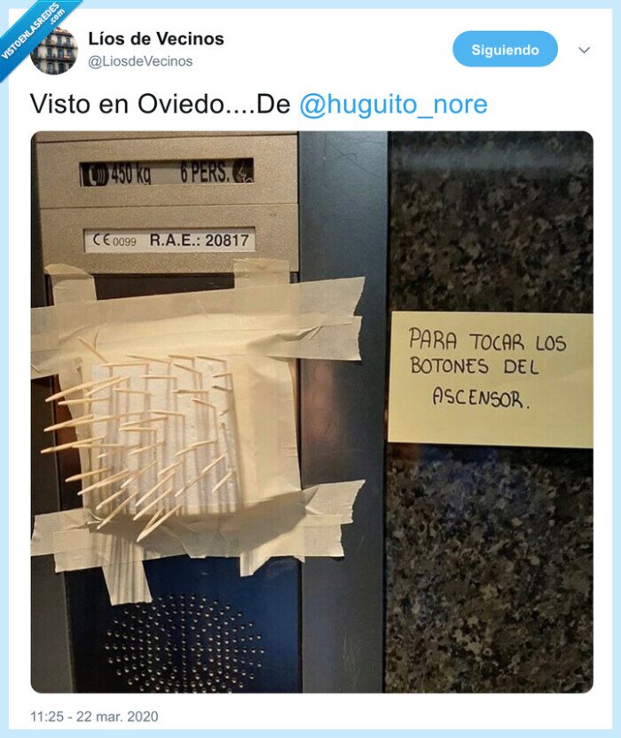 cartel,palillos,ascensor,oviedo,coronavirus