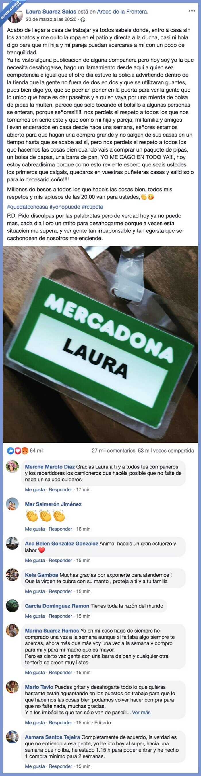 mercadona,cajera,arrasar,llorar,testimonio,coronavirus
