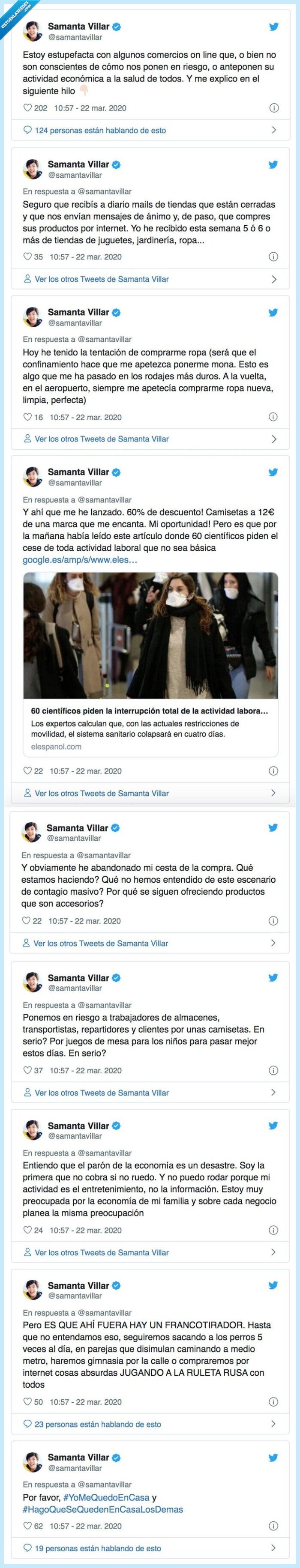 quedarse en casa,compras,coronavirus,samanta villar