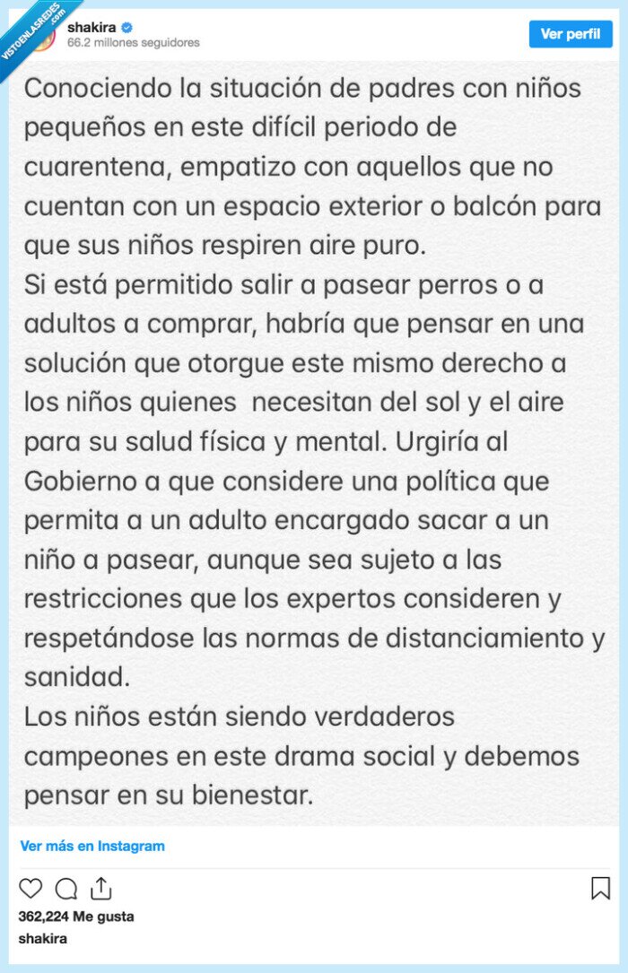 shakira,niños,restricción,aire puro,coronavirus