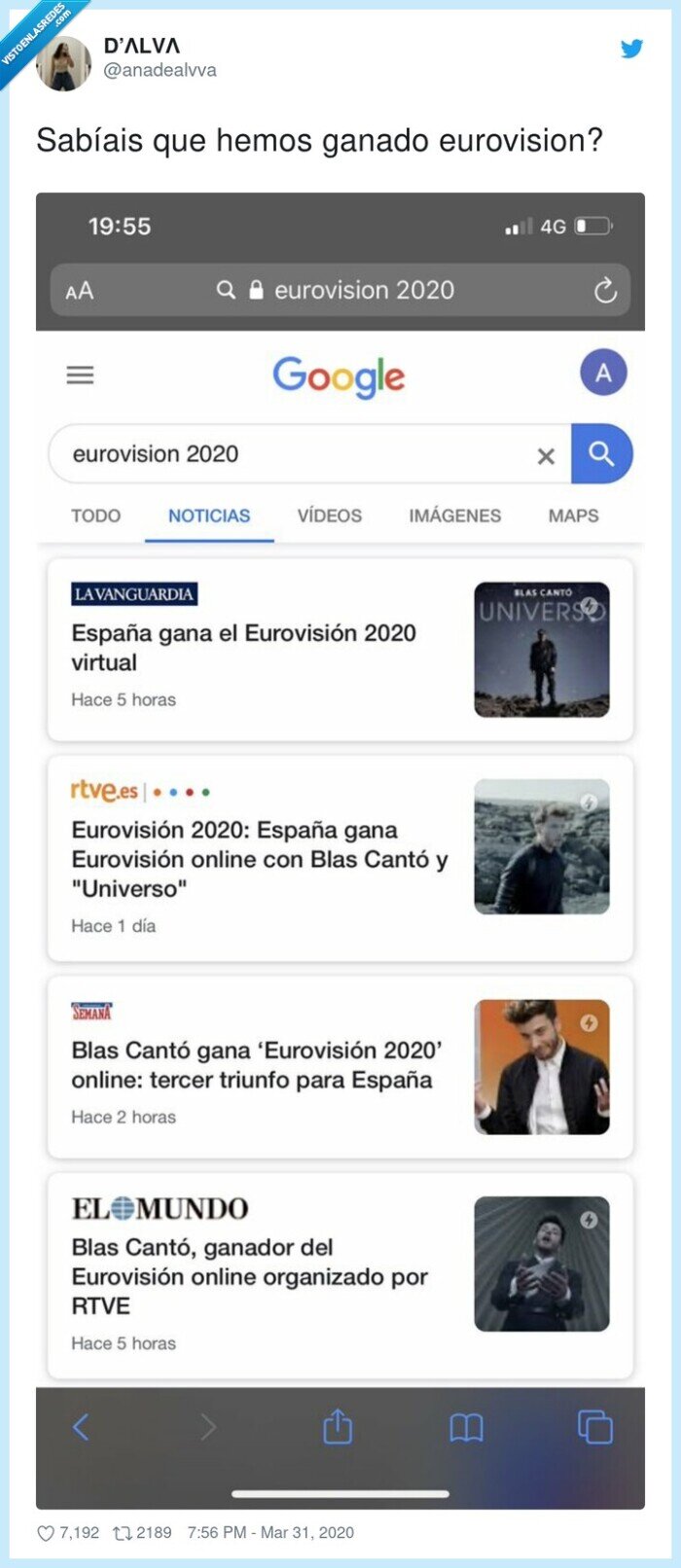 blas cantó,eurovision,ganador,coronavirus