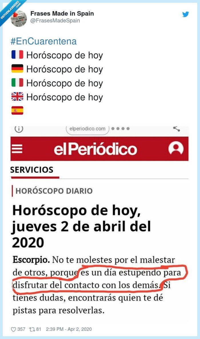 Cuarentena,hoy??,Horóscopo,contagio,contacto,coronavirus