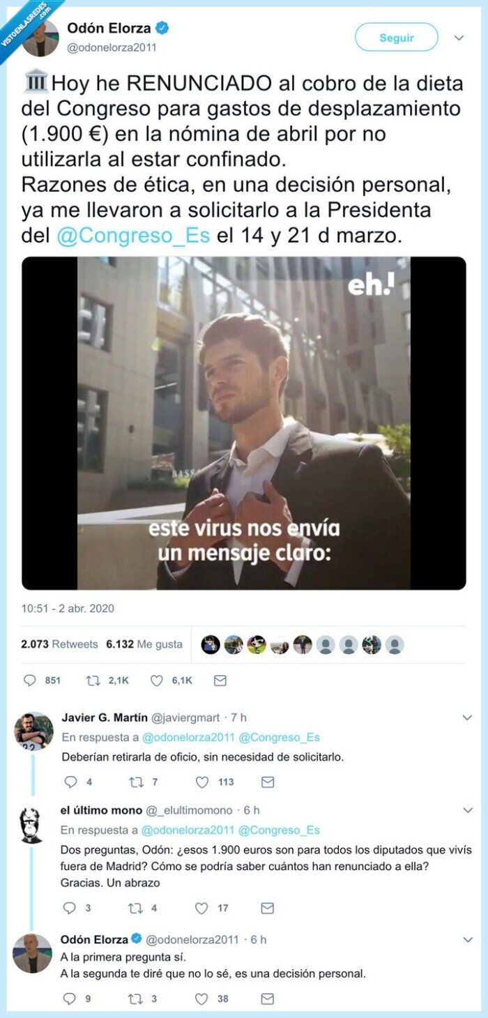 odon elorza,devolver,paga,ética,nomina,gastos de desplazamiento