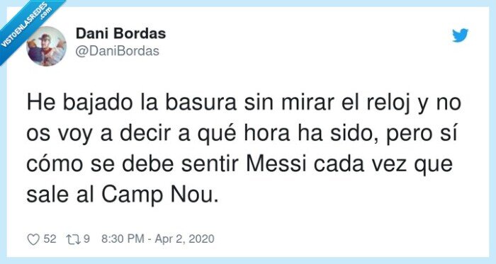 bajar,basura,sentir,Messi,mirar,reloj