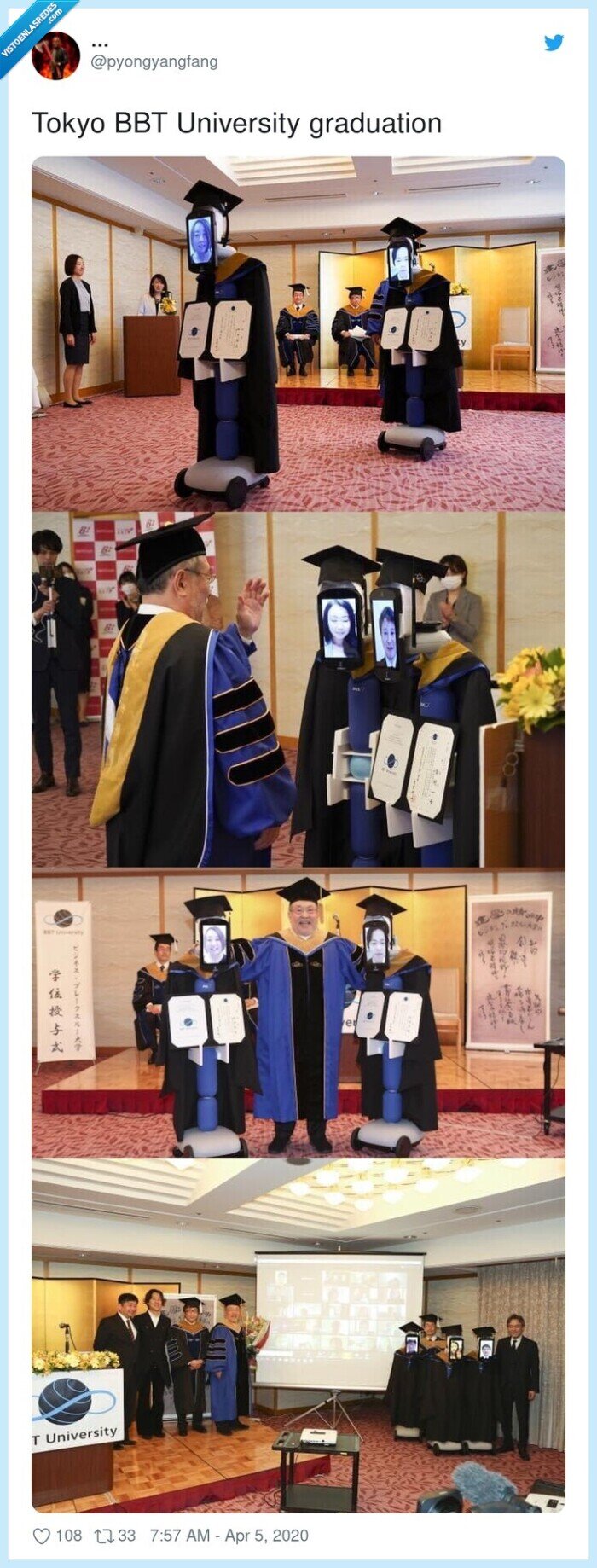 550807 - Estudiantes japoneses son reemplazados por robots en una ceremonia de graduación durante la pandemia