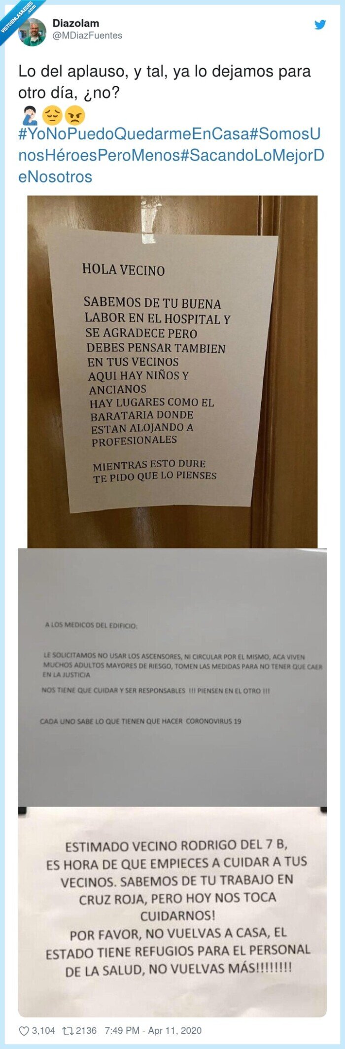 aplauso,vecinos,sanitarios,asco,doble rasero