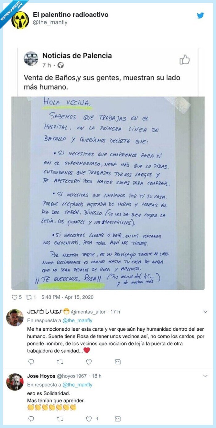 carta,vecinos,sanitarios,supermercados,ayuda,coronavirus