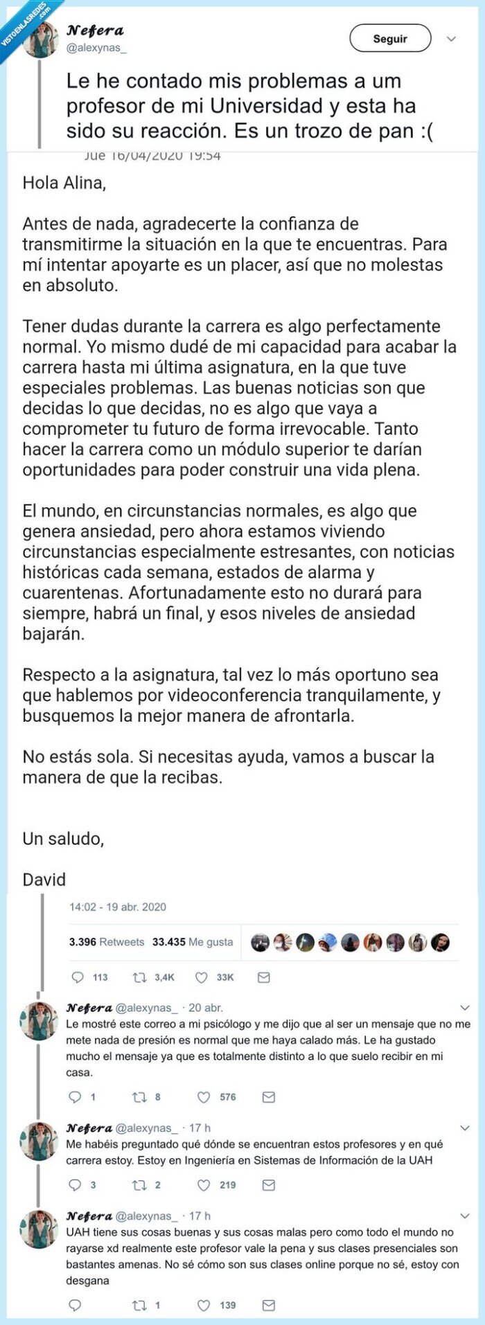 profesor,problemas,alumna,correo