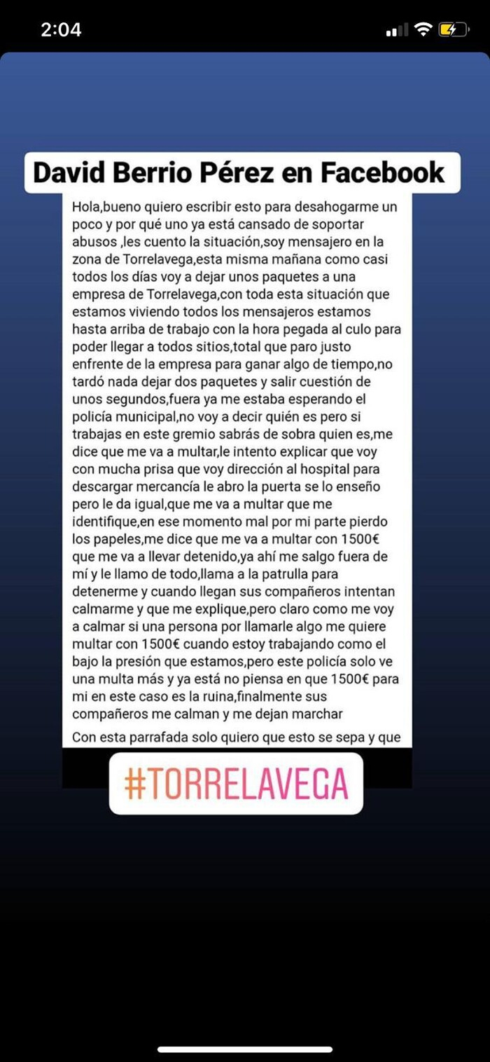 561470 - La policía multa a un trabajador de reparto por aparcar un momento en doble fila y el repartidor estalla de esta manera: