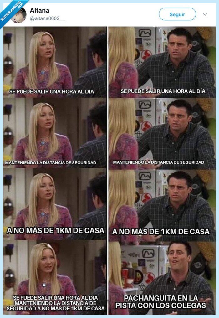 Friends,tweet,meme,joey,phoebe,niños,cuarentena