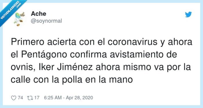 avistamiento,coronavirus,pentágono,confirmar,iker jiménez,ovnis