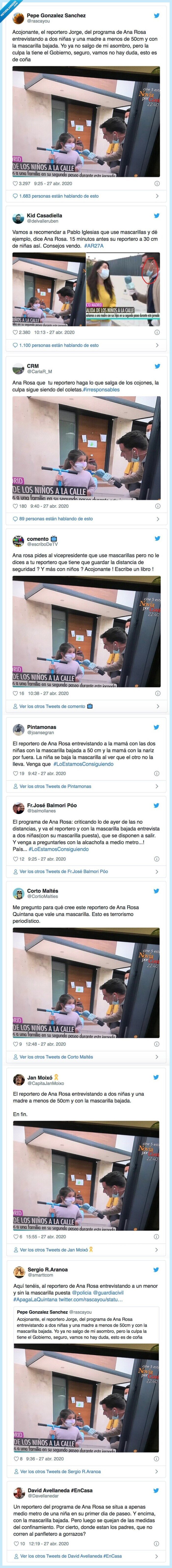 ana rosa,reportero,mascarilla,coronavirus,error,liada,niña,entrevista