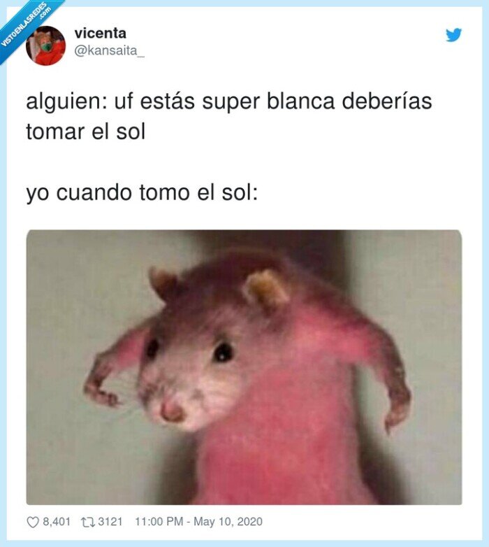rata,roja,blanca,quemarse,sol