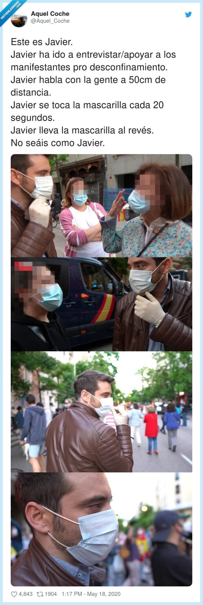 entrevistar/apoyar,desconfinamiento,manifestantes,mascarilla,distancia,segundos