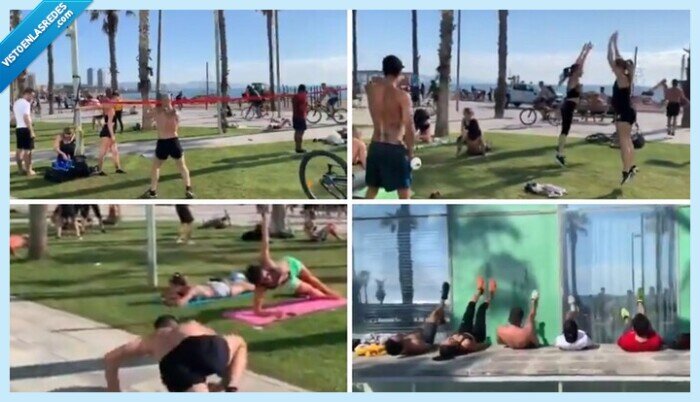 583080 - El video de la gente haciendo deporte en la Barceloneta es lo más extraño que verás en mucho tiempo, y los memes son aún mejores
