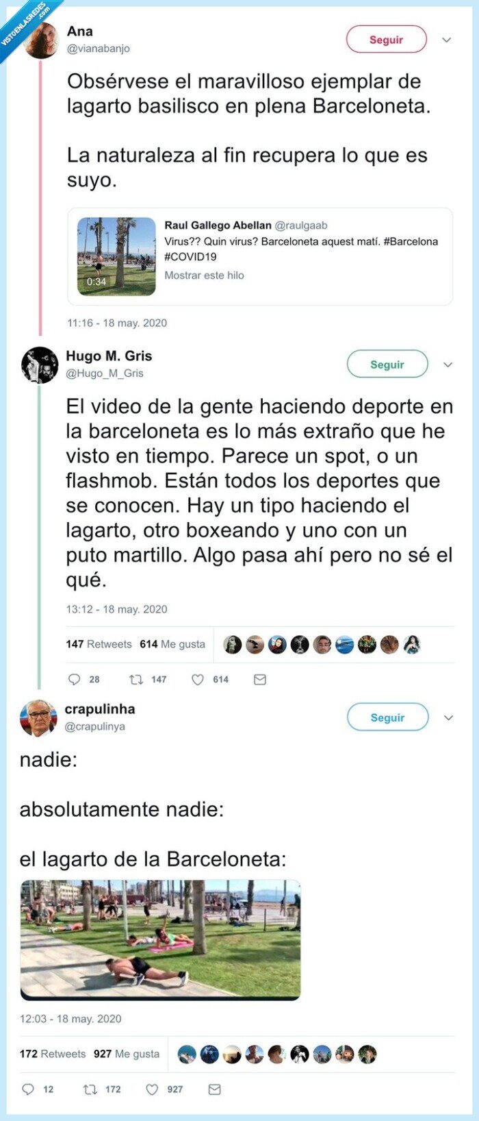 583080 - El video de la gente haciendo deporte en la Barceloneta es lo más extraño que verás en mucho tiempo, y los memes son aún mejores