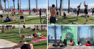 583080 - El video de la gente haciendo deporte en la Barceloneta es lo más extraño que verás en mucho tiempo, y los memes son aún mejores