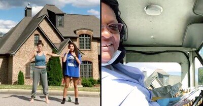 584688 - Tonterías las mínimas: una repartidora de correos interrumpe un tiktok y les jode la gracia a dos tontainas