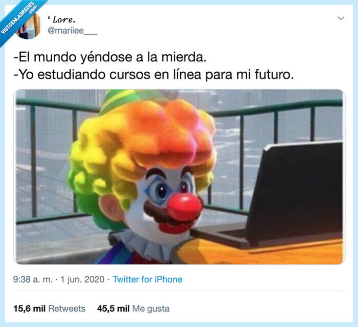 estudiando,mierda,cursos en línea,mario payaso