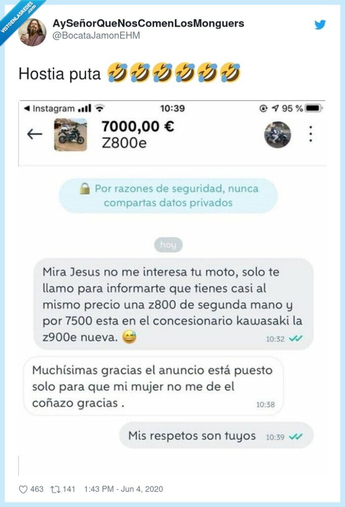 wallapop,venta,cara,moto,despistar,mujer