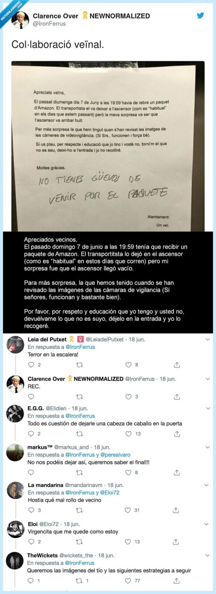 vecinos,nota,paquete,vacilar,retar