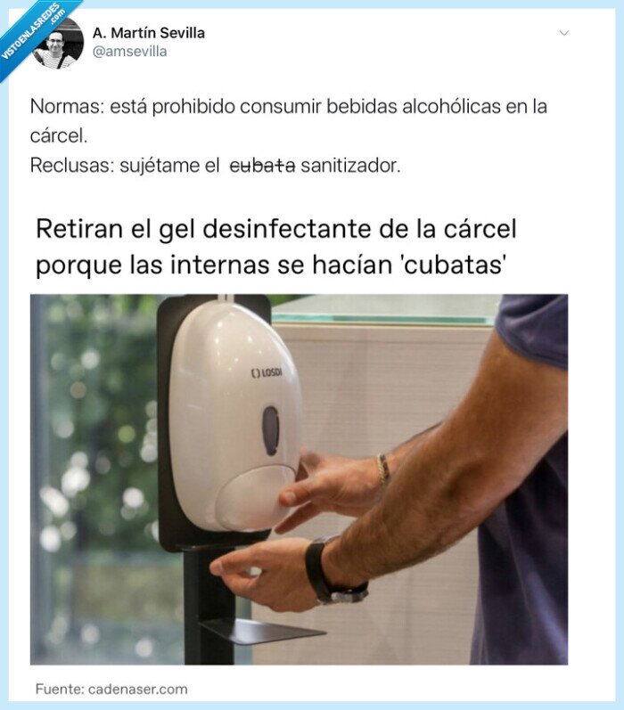 Twitter,gel,sanitizador,cubata,cárcel