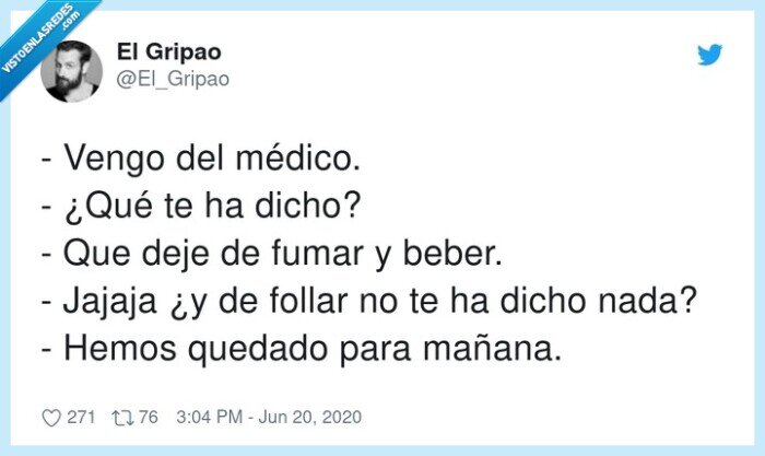 mañana,médico,quedar,fumar,beber