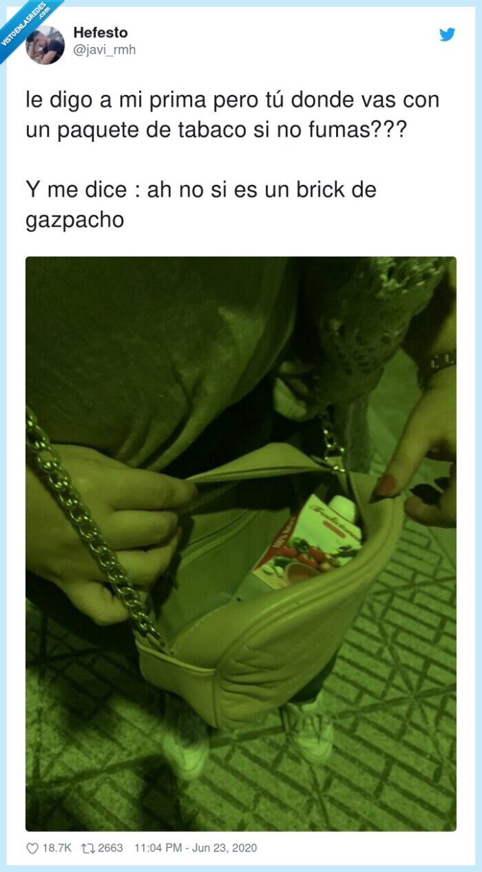 gazpacho,paquete,tabaco,prima,bolso
