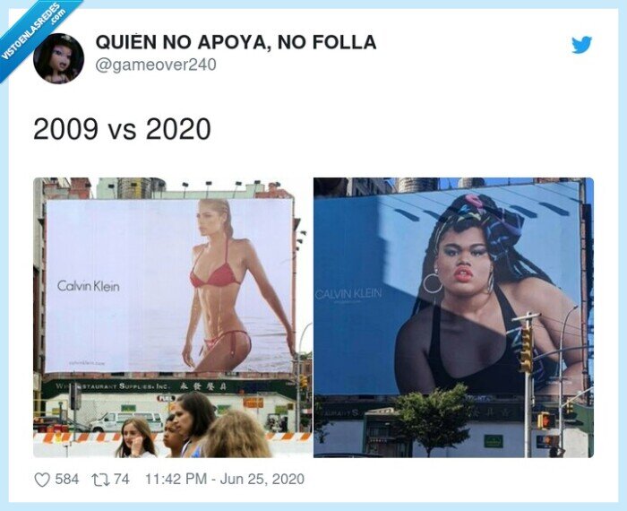 2009,2020,anuncio,calvin klein,modelo,delgada blanca,gorda negra