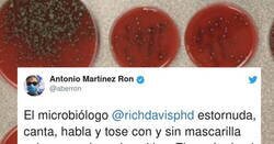 Enlace a Un microbiólogo estornuda, canta, habla y tose con y sin mascarilla y los resultados harán que más de uno reflexione