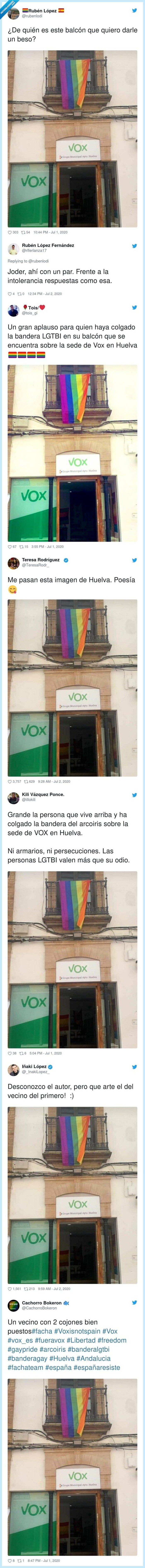 618739 - Un vecino de Huelva se gana a medio Twitter por lo que ha hecho encima de la sede de VOX