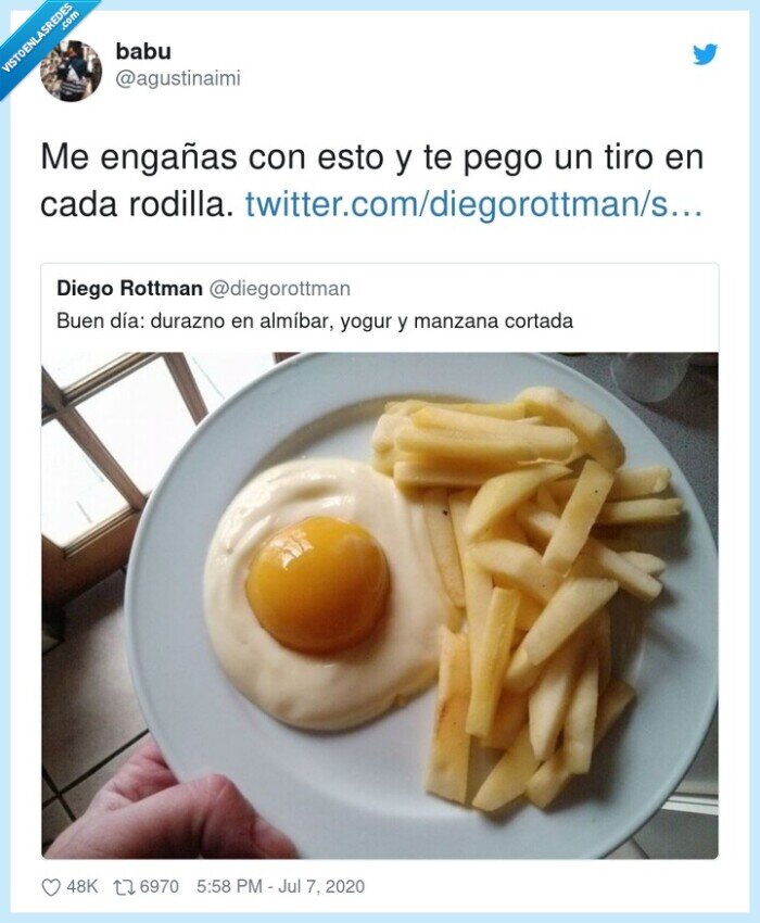engaño,comida,huevos,yogur,almíbar,durazno