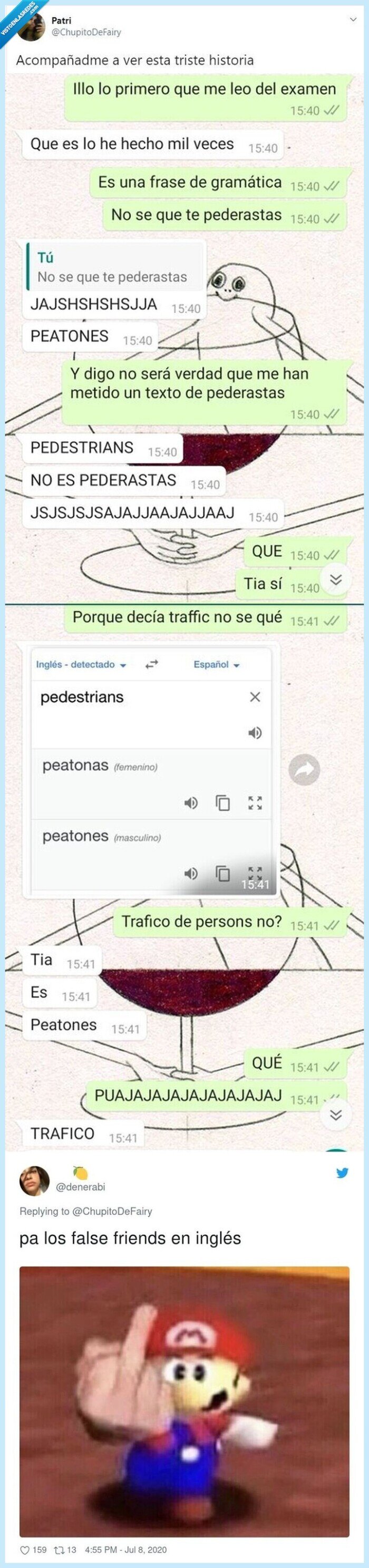 inglés,examen,pederastas,liada,peatones,false friends