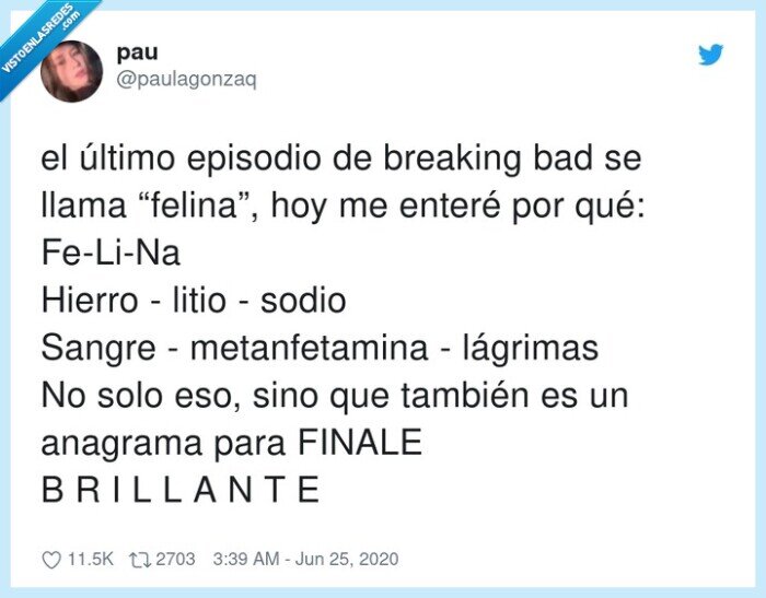 metanfetamina,felina,lágrimas,episodio,breaking bad,anagrama