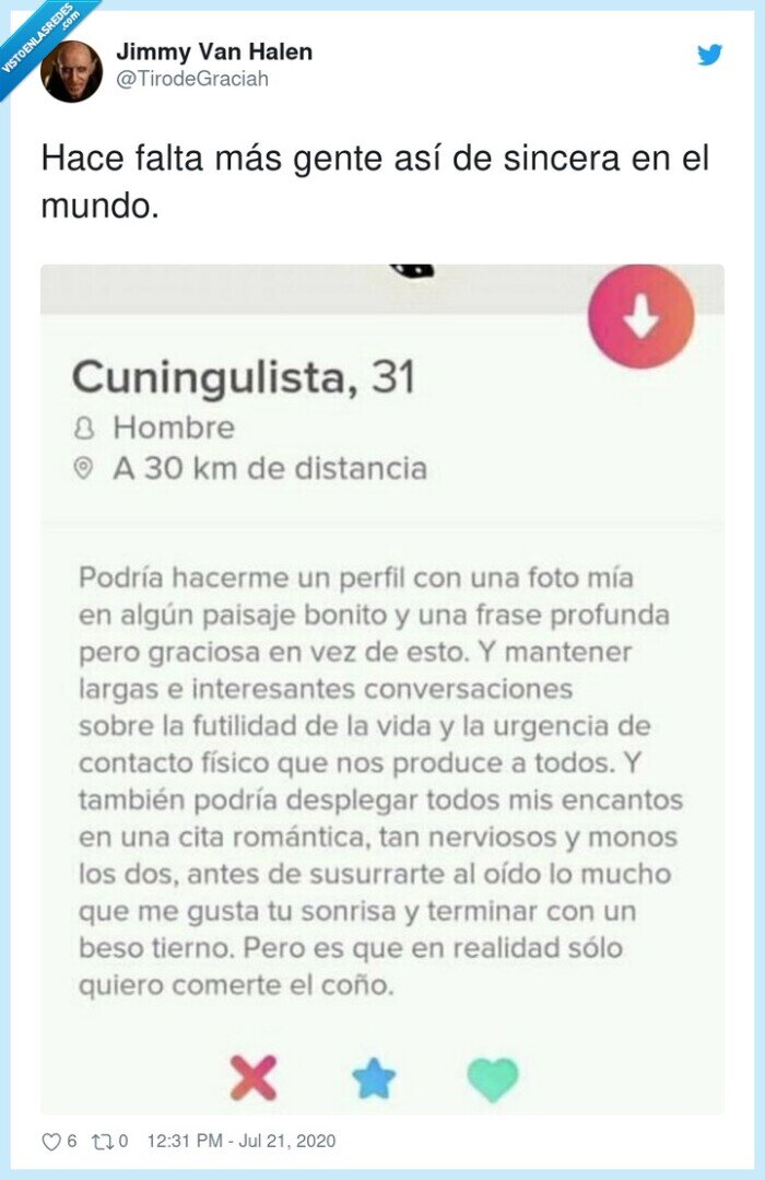 Sinceridad,Tinder,descripción