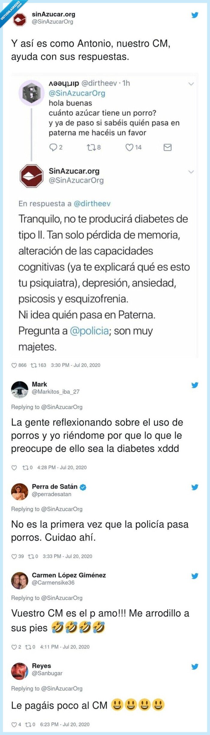 azúcar,porros,contestación,respuesta,zasca