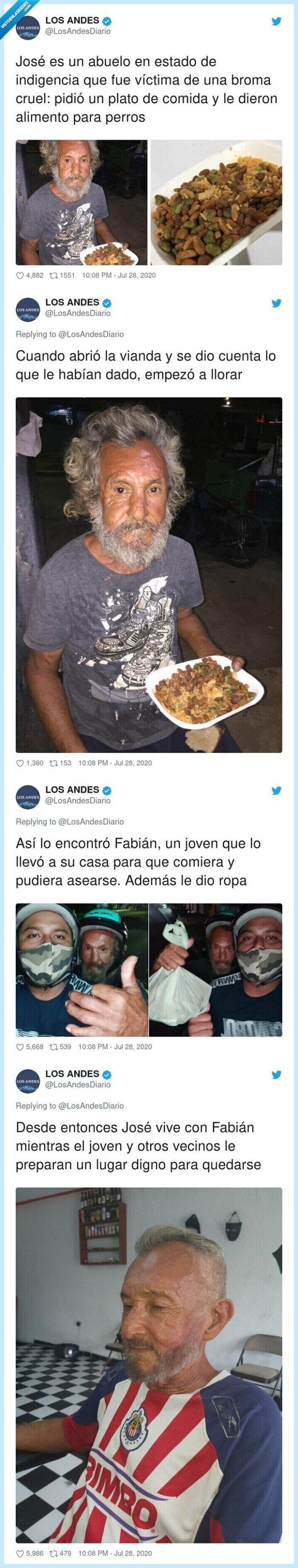 abuelo,anciano,indigente,comida,perro,casa