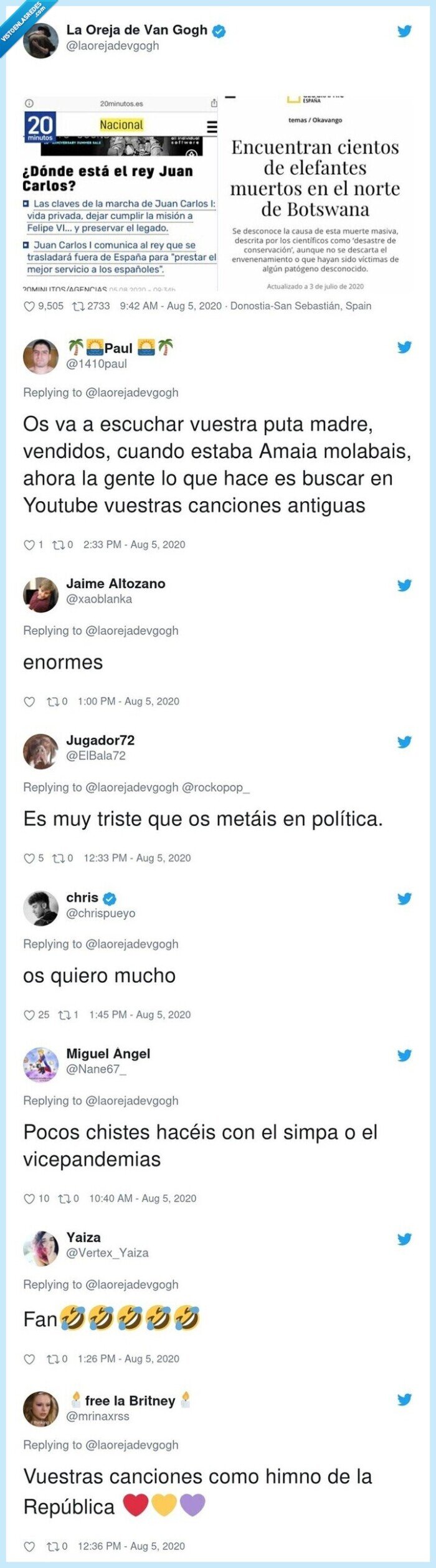 oreja,vangogh,tweet,rey,emérito,juan,carlos,destino,botswana