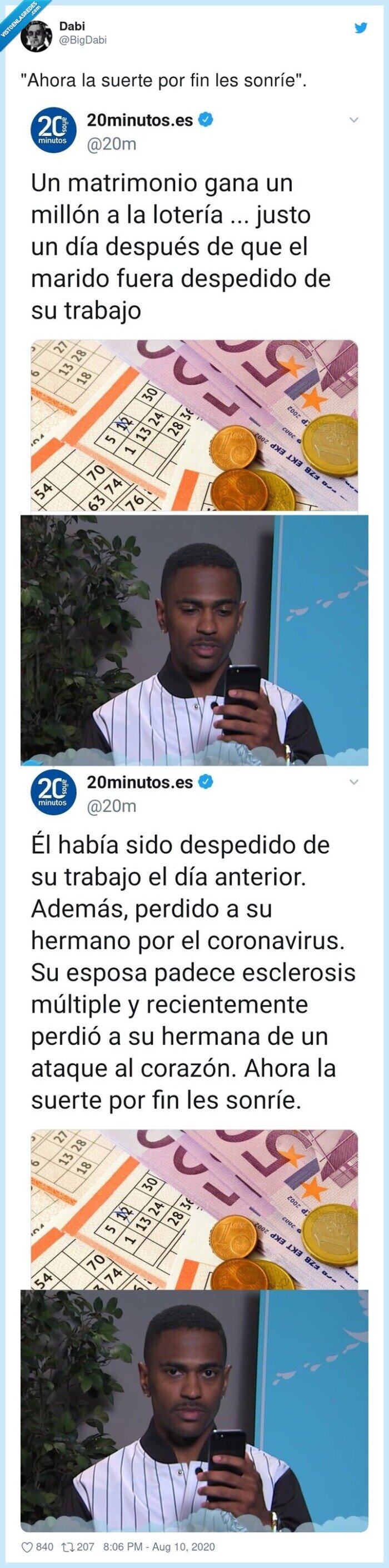 sonríe,lotería,coronavirus,esposa,noticia,desgracia