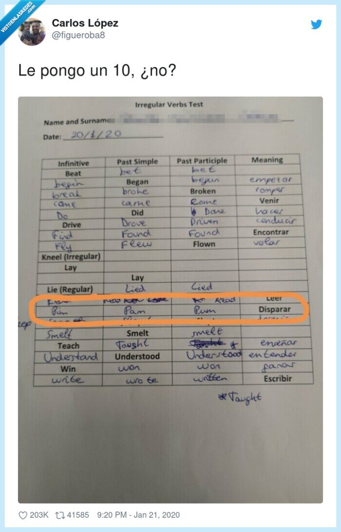 examen,inglés,disparar,pim,pam,pum