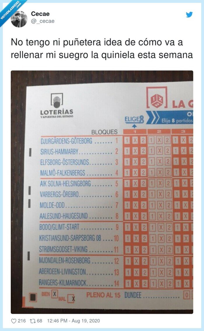 puñetera,rellenar,quiniela,suegro,semana,nombres,equipos.