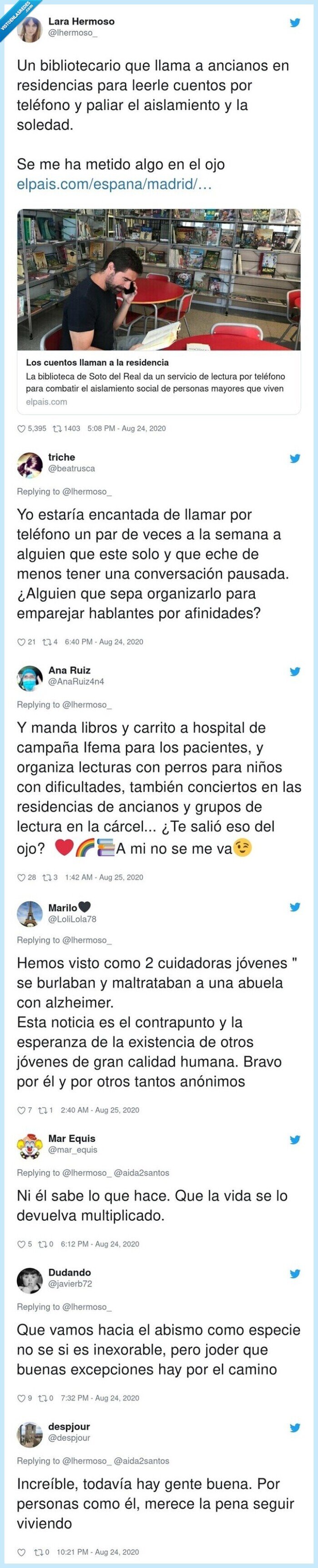 bibliotecario,residencias,cuentos,ancianos,llamadas