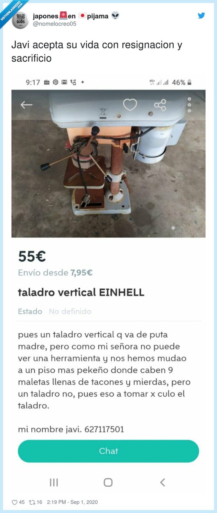 resignación,sacrificio,aceptar,javi,taladro,vertical,wallapop